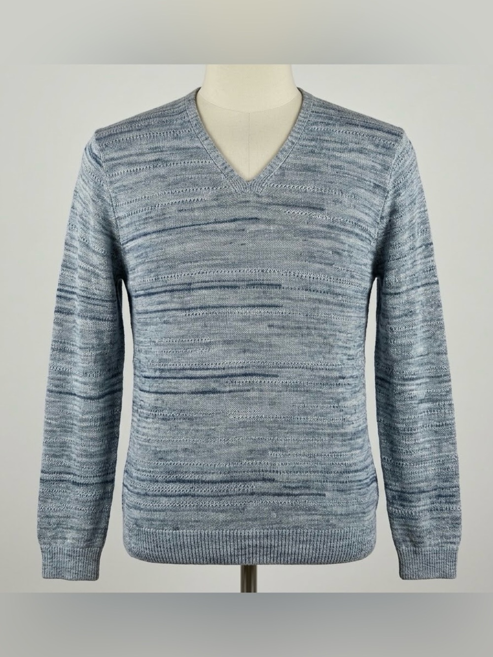 John Varvatos Star USA Luxe Mens Large V-Neck Sweater Linen Blend Blue Gray Knit